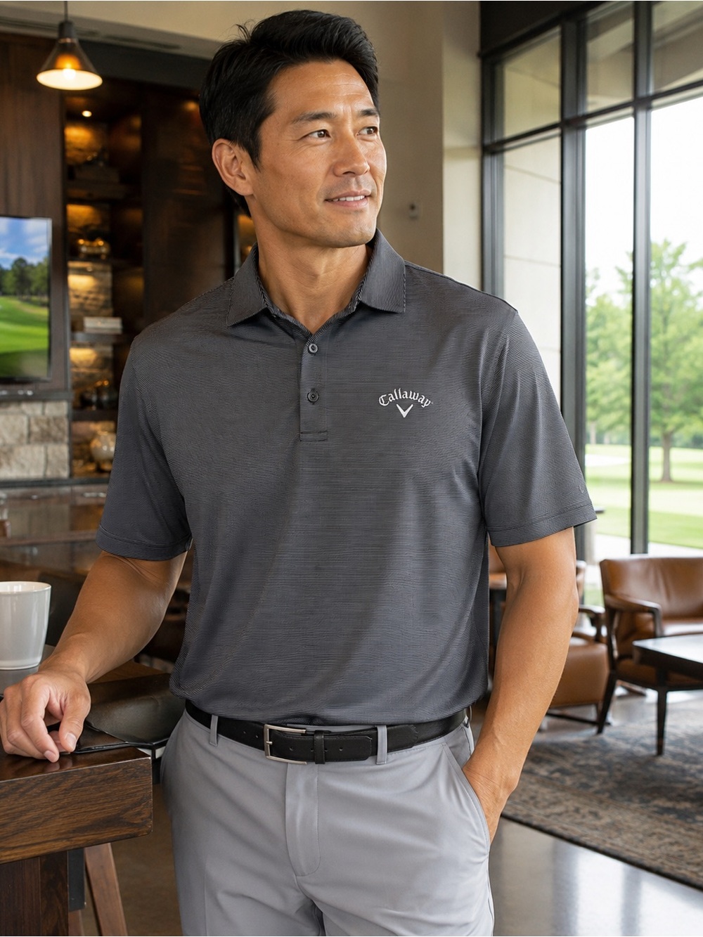 Callaway Opti•Dri Performance Golf Polo Men’s Large Gray Striped Golf Shirt